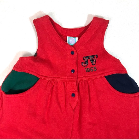 Vintage Little Me baby fleece lined cotton sweatshirt overalls red button snaps - Picture 2 of 8